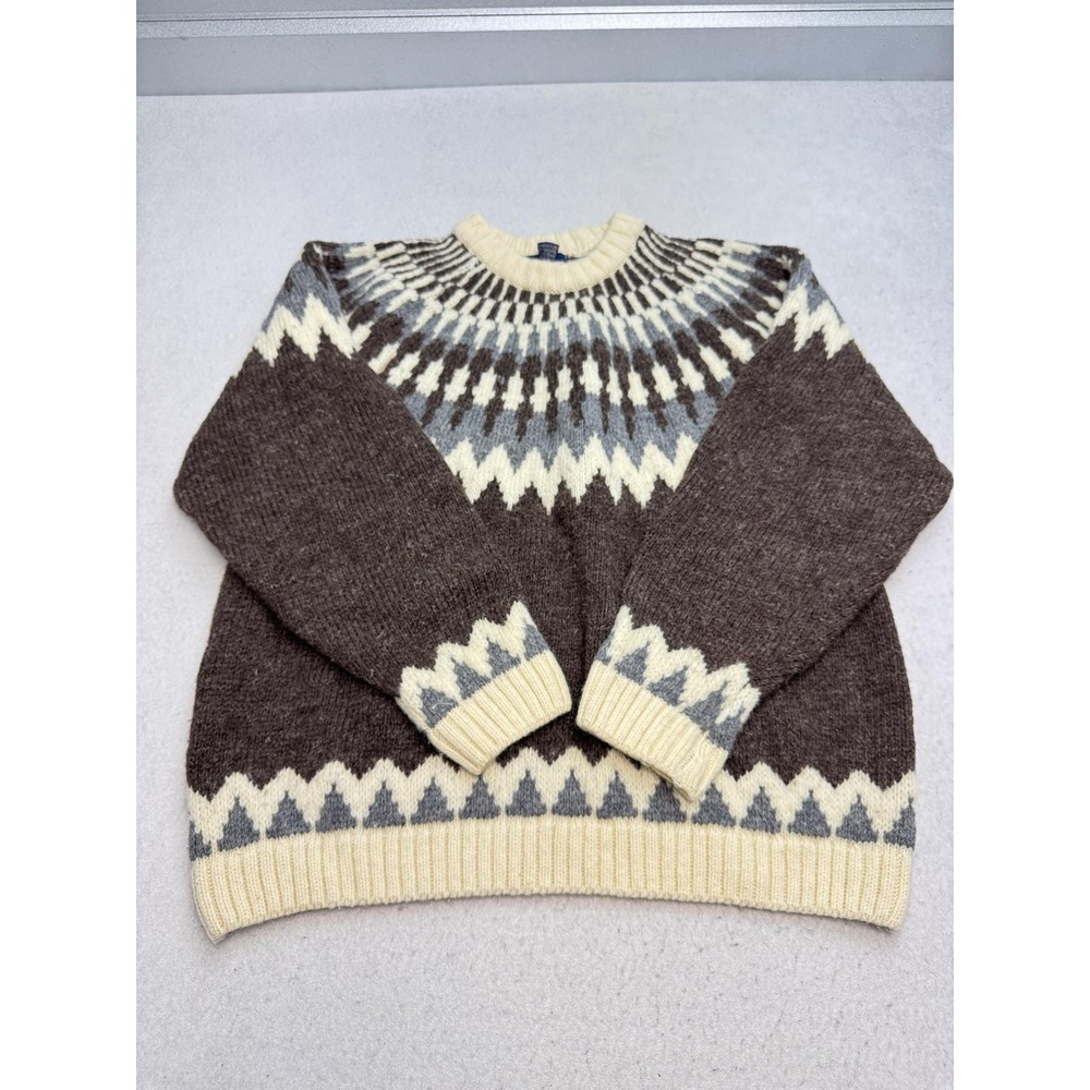 Paul James Sweater Mens Large Brown 100% Wool Fair Isle Nordic Made In England